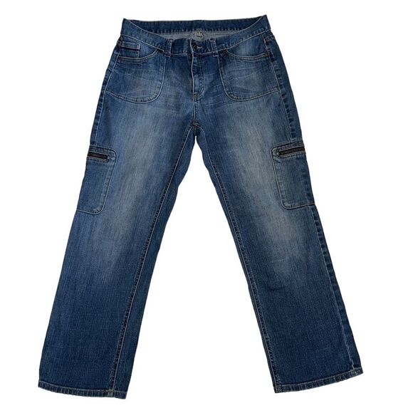 Simply Vera Vera Wang Jean Capris Size 10 Blue Zippered Pockets Utility - Picture 1 of 14